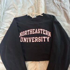 Northeastern University Black Long Sleeve Crop Sweatshirt